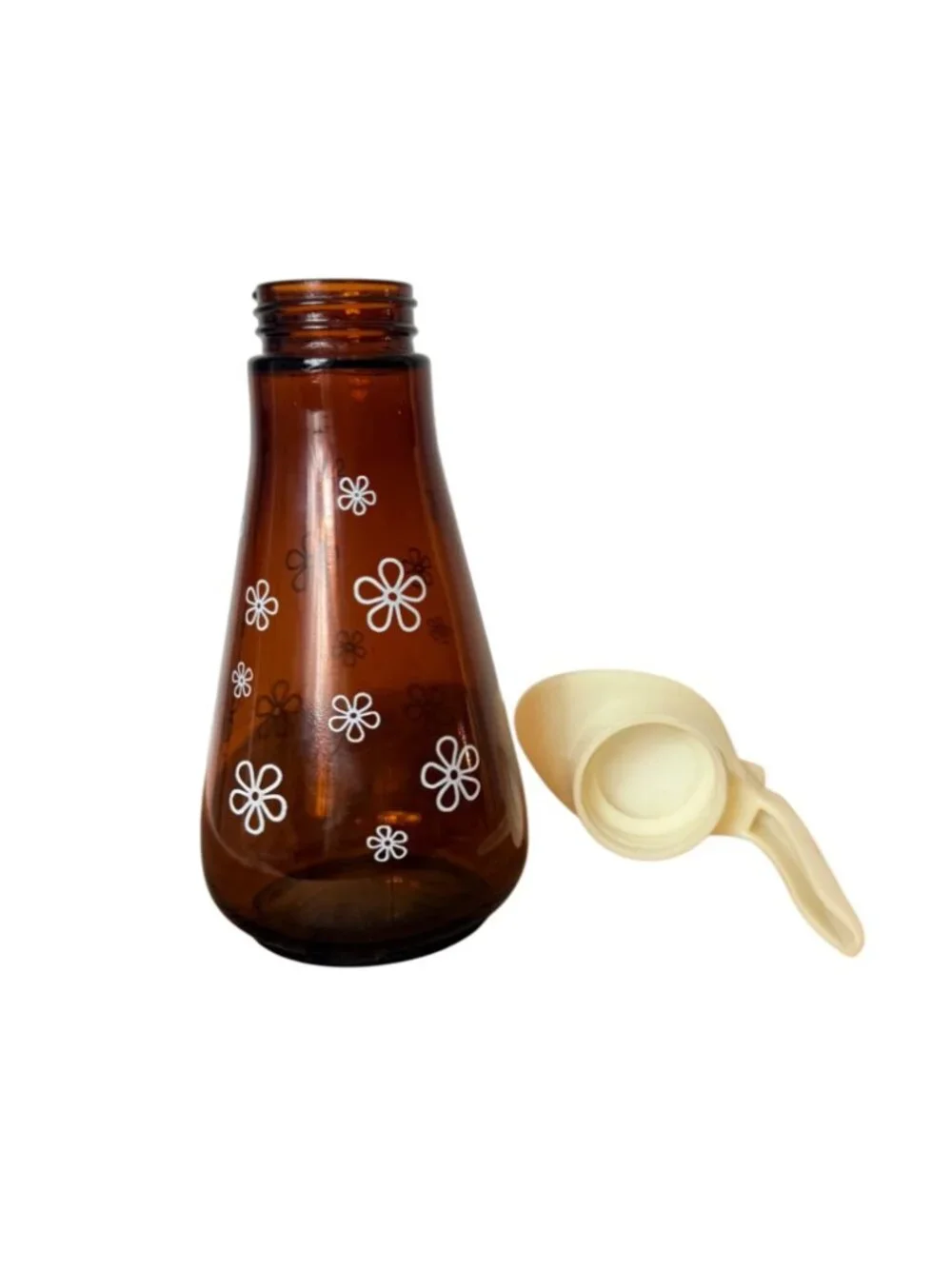 Thatcher Syrup Dispenser Amber Glass Daisy 16 Oz VTG 60s MCM Pitcher Retro Decor